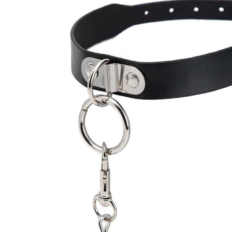 Image of Erotic SM props leather collars adult products alternative that dog bell collar leash leash is popular in Europe